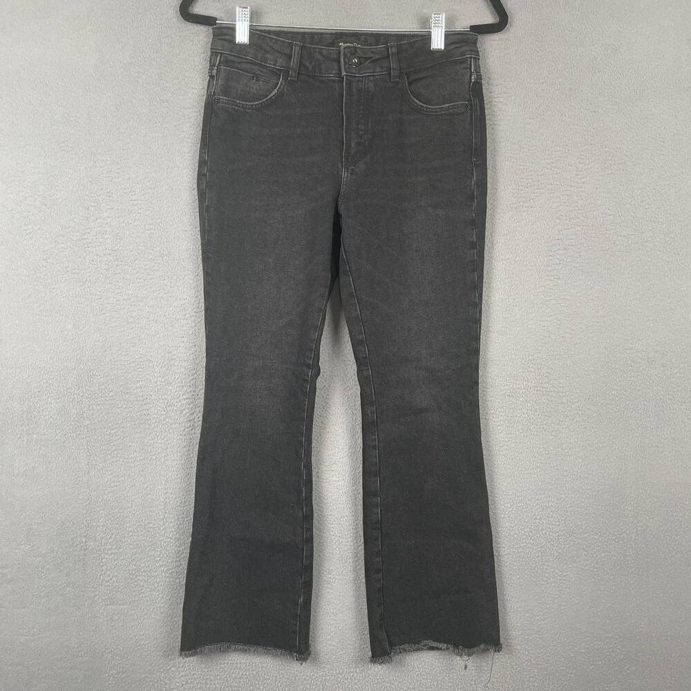 Massimo Dutti Jeans Womens 4 Black Raw Hem Flare Mid Rise Distressed Denim Pants